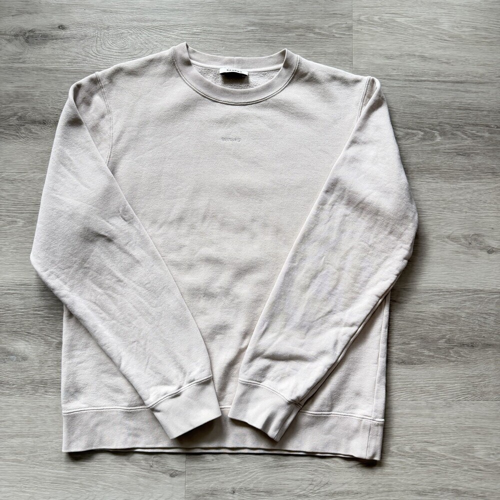 Sandro Paris Sweatshirt Beige Embroidered Logo Crewneck Size L  Cotton Portugal